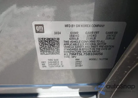 2025 Chevrolet Trailblazer Fwd Rs z USA, uszkodzony, nr VIN KL79MTSL7SB104056